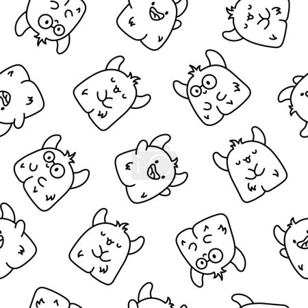 Illustration for Funny kawaii monster cartoon. Seamless pattern. Coloring Page. Cute fantastic character. Hand drawn style. Vector drawing. Design ornaments. - Royalty Free Image
