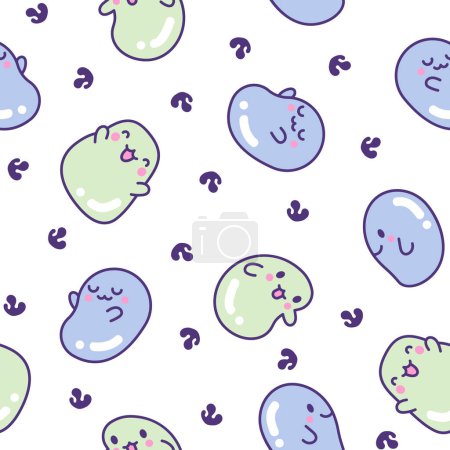 Illustration for Cute kawaii tapioca pearls. Seamless pattern. Cartoon funny characters. Hand drawn style. Vector drawing. Design ornaments. - Royalty Free Image