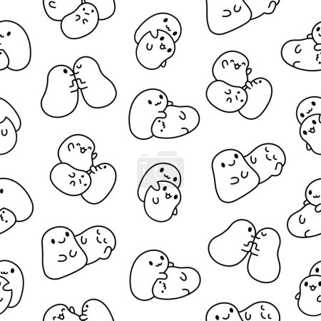 Illustration for Cute friends kawaii tapioca pearls. Seamless pattern. Coloring Page. Cartoon funny characters. Hand drawn style. Vector drawing. Design ornaments. - Royalty Free Image