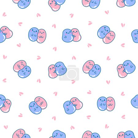 Illustration for Cute friends kawaii tapioca pearls. Seamless pattern. Cartoon funny characters. Hand drawn style. Vector drawing. Design ornaments. - Royalty Free Image