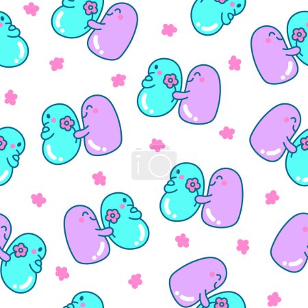 Illustration for Cute friends kawaii tapioca pearls. Seamless pattern. Cartoon funny characters. Hand drawn style. Vector drawing. Design ornaments. - Royalty Free Image