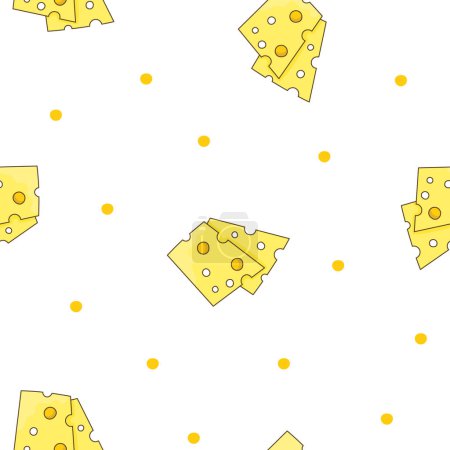 Illustration for Slices and slicing of cheese. Seamless pattern. Parmesan, mozzarella, hollandaise, ricotta, a piece of different types. Hand style. Vector drawing. Design ornaments. - Royalty Free Image