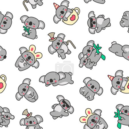 Illustration for Cute kawaii koala bear. Seamless pattern. Australian animals cartoon character. Hand drawn style. Vector drawing. Design ornaments. - Royalty Free Image