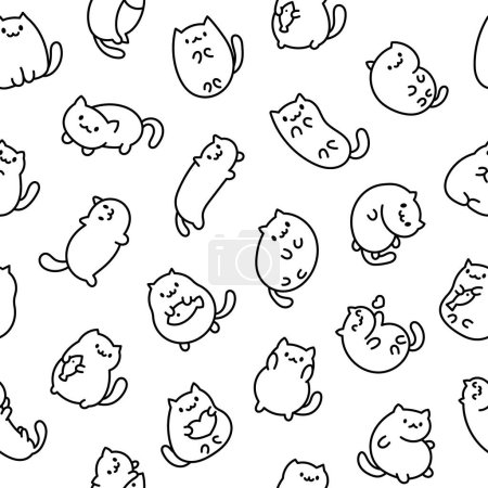 Illustration for Cute kawaii little cat. Seamless pattern. Coloring Page. Cartoon funny kitty, animals character. Hand drawn style. Vector drawing. Design ornaments. - Royalty Free Image