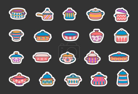 Illustration for Dishes with vintage patterns. Sticker Bookmark. Baking dishes. Hand drawn style. Vector drawing. Collection of design elements. - Royalty Free Image