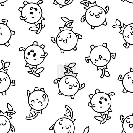Illustration for Kawaii blueberry cartoon character. Seamless pattern. Coloring Page. Cute fruit in different emotion. Hand drawn style. Vector drawing. Design ornaments. - Royalty Free Image