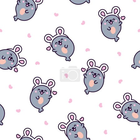 Illustration for Cute kawaii baby seals. Seamless pattern. Funny cartoon characters arctic and antarctic animals. Hand drawn style. Vector drawing. Design ornaments. - Royalty Free Image