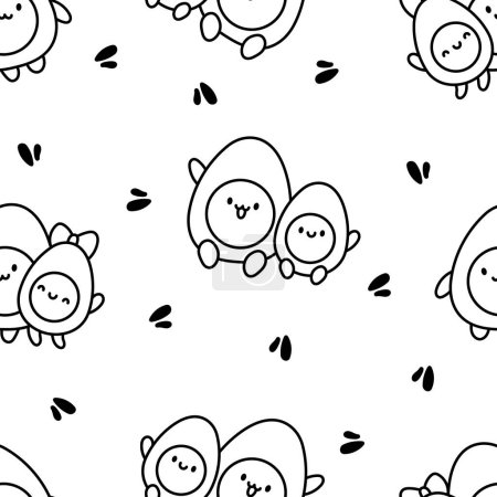 Illustration for Cute kawaii boiled egg with funny faces. Seamless pattern. Coloring Page. Cartoon happy food characters. Hand drawn style. Vector drawing. Design ornaments. - Royalty Free Image