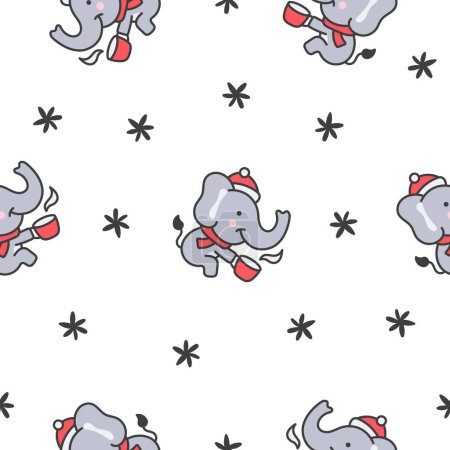 Cute cartoon baby elephant characters. Seamless pattern. Adorable little indian animal. Hand drawn style. Vector drawing. Design ornaments.