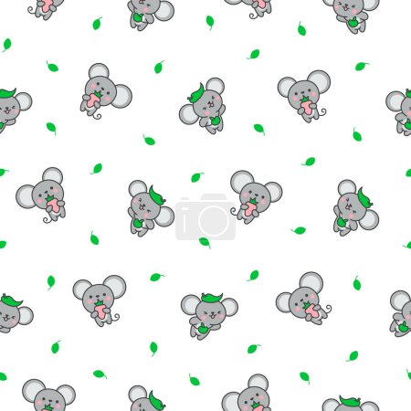 Illustration for Cute kawaii mouse. Seamless pattern. Cartoon happy baby rat characters. Hand drawn style. Vector drawing. Design ornaments. - Royalty Free Image