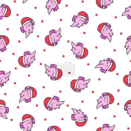 Illustration for Cute kawaii baby axolotl. Seamless pattern. Cartoon funny animals character. Hand drawn style. Vector drawing. Design ornaments. - Royalty Free Image