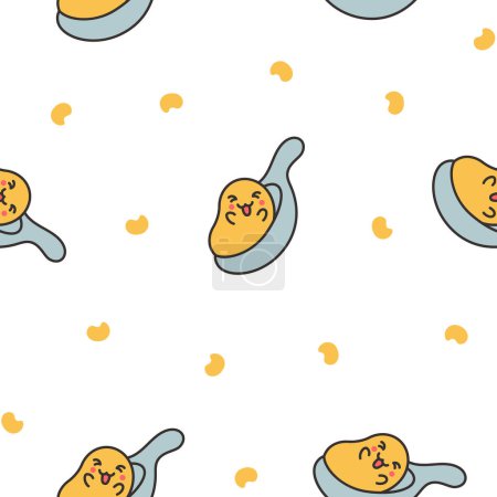 Illustration for Kawaii yolk with funny face. Seamless pattern. Cartoon egg character for breakfast. Hand drawn style. Vector drawing. Design ornaments. - Royalty Free Image