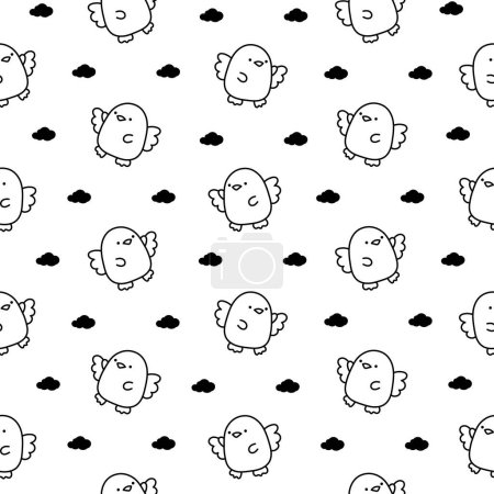 Illustration for Cute kawaii penguin. Seamless pattern. Coloring Page. Beautiful animals cartoon character. Hand drawn style. Vector drawing. Design ornaments. - Royalty Free Image