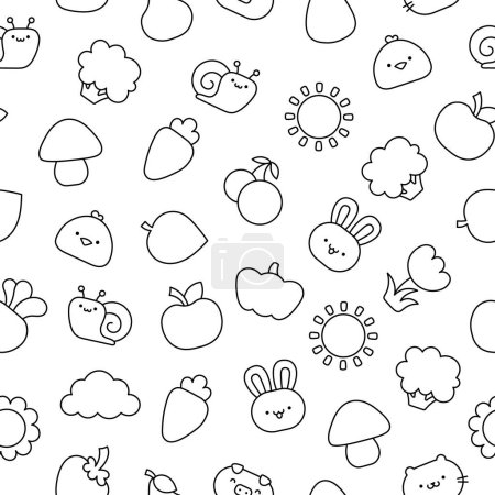 Illustration for Cartoon farm elements and characters. Seamless pattern. Coloring Page. Hand drawn style. Vector drawing. Design ornaments. - Royalty Free Image