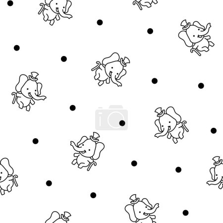 Cute cartoon baby elephant characters. Seamless pattern. Coloring Page. Adorable little indian animal. Hand drawn style. Vector drawing. Design ornaments.