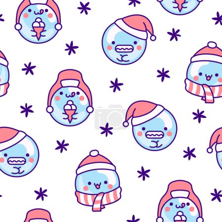 Illustration for Cute kawaii soap bubble character. Seamless pattern. Circle shape child bath mascot with face. Hand drawn style. Vector drawing. Design ornaments. - Royalty Free Image