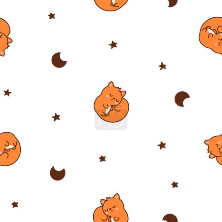 Illustration for Cute kawaii squirrel. Seamless pattern. Funny forest wild cartoon animal characters. Hand drawn style. Vector drawing. Design ornaments. - Royalty Free Image