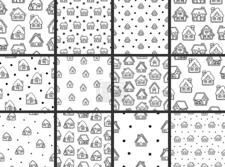 Illustration for Gingerbread christmas house decorated with candies. Seamless pattern. Coloring Page. Sweet cookie. Hand drawn style. Vector drawing. Collection of design ornaments. - Royalty Free Image
