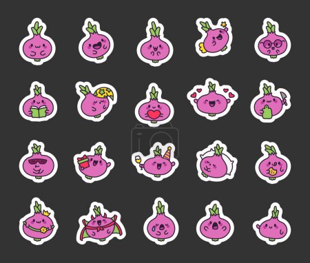 Illustration for Cute kawaii onion. Sticker Bookmark. Funny cartoon character. Hand drawn style. Vector drawing. Collection of design elements. - Royalty Free Image