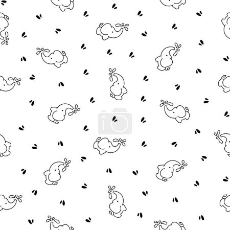 Illustration for Cute kawaii elephant. Seamless pattern. Coloring Page. Cartoon funny characters. Hand drawn style. Vector drawing. Design ornaments. - Royalty Free Image