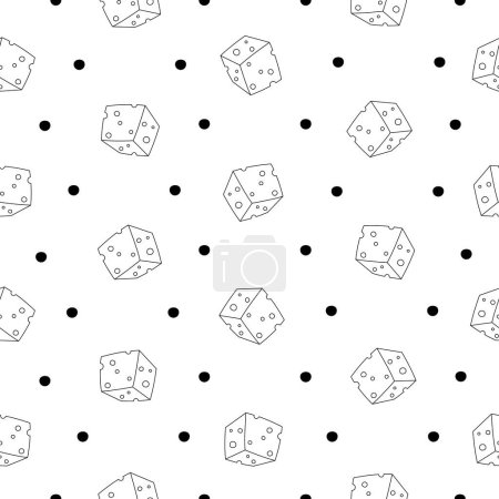 Illustration for Slices and slicing of cheese. Seamless pattern. Coloring Page. Parmesan, mozzarella, hollandaise, ricotta, a piece of different types. Hand style. Vector drawing. Design ornaments. - Royalty Free Image