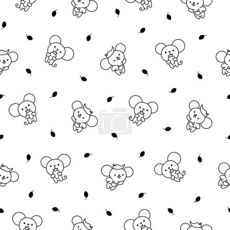 Illustration for Cute kawaii mouse. Seamless pattern. Coloring Page. Cartoon happy baby rat characters. Hand drawn style. Vector drawing. Design ornaments. - Royalty Free Image
