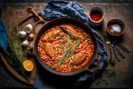 Photo for Classic Cassoulet with beans, meat, and a crispy breadcrumb topping - Royalty Free Image