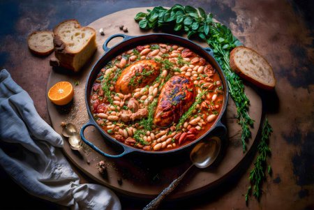 Classic Cassoulet with beans, meat, and a crispy breadcrumb topping