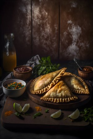 Photo for Indulge in the rich flavors of Latin America with our Empanadas food photography collection. Mouth-watering images showcase traditional, street food, and gourmet styles of this beloved dish. - Royalty Free Image