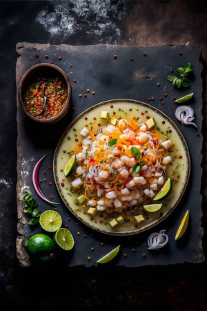 Foto de Ceviche food photography collection. High-quality images showcase this beloved traditional dish in all its glory, from classic street food to gourmet styles. Perfect for cookbooks, food blogs, menu - Imagen libre de derechos