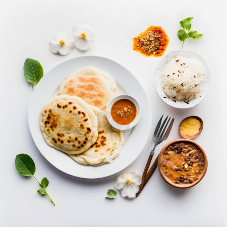 Foto de Pupusas on white background food photography. High-quality images capture the traditional flavors and textures of this beloved street food in a modern and sophisticated way. Ideal for cookbooks - Imagen libre de derechos