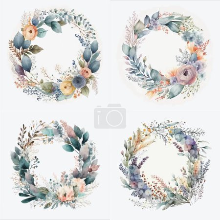 Illustration for Spruce up Your Card Designs with Stunning Flower Wreaths: A Guide to Creating Beautiful Floral Accents - Royalty Free Image