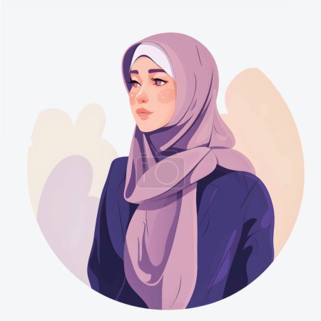 Illustration for Hijab girl Illustrations: Flat Cartoon Style Depicting Modestly Dressed Classy Women - Royalty Free Image