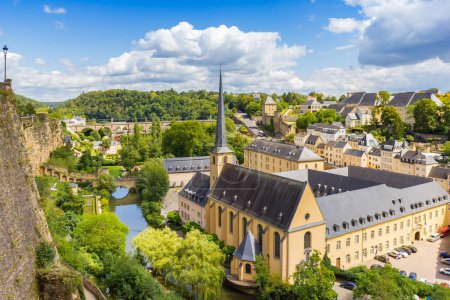 Historic Neumunster Abbey at the fortified walls of Luxembourg city