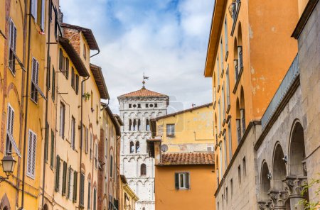 Historic street leading to the San Michele church in Lucca, Italy