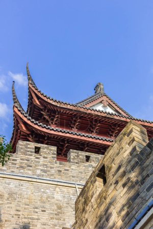 Roof of the historic drum tower in Hangzhou, China