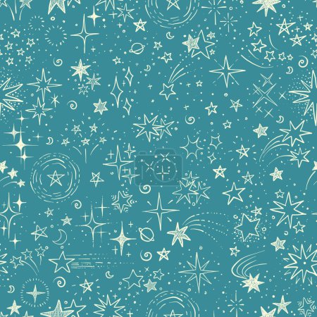 Seamless background with doodle stars on light blue. Can be used for wallpaper, pattern fills, textile, web page background, surface textures