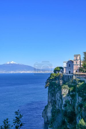 The Vesuvius volcano stands out over the gulf of Naples. Landscape from the town of Vico Equense, Italy.
