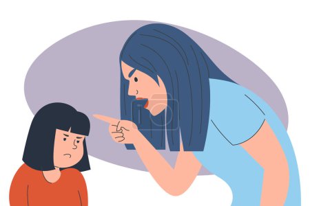Illustration for Mother screaming at daughter vector isolated. Illustration of an angry parent being aggressive to a little child. Parental abuse. Violence in family. - Royalty Free Image