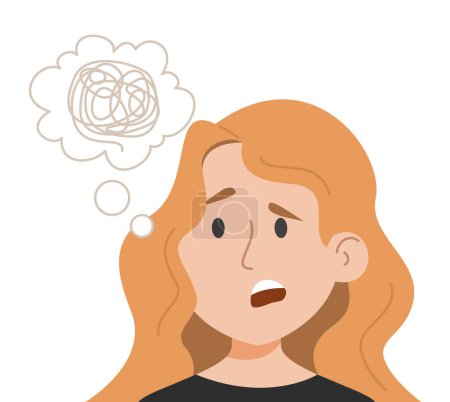 Illustration for Woman has troubles with concentration vector isolated. Illustration of female character with inability to concentrate. Medical condition. - Royalty Free Image