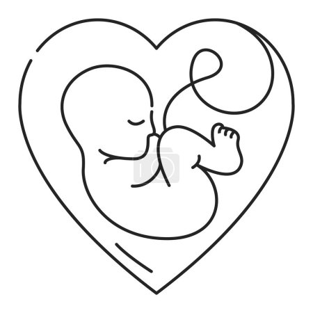 Téléchargez les illustrations : Bébé dans l'utérus icône vecteur isolé. Concept de grossesse et de maternité. Fœtus, embryon dans un cœur. - en licence libre de droit