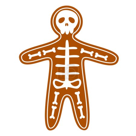 Illustration for Gingerbread cookie with a skeleton vector isolated. Halloween holiday dessert. Cleberation of a spooky autumn festive. Delicious food. - Royalty Free Image