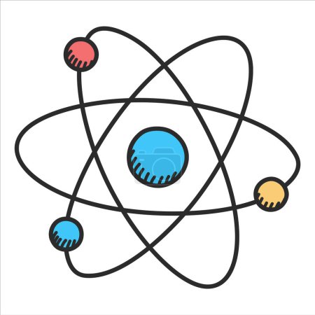 Illustration for Atom doodle icon vector isolated. Hand-drawn illustration of an atom structure, concept of science and education. Molecule sketch. - Royalty Free Image
