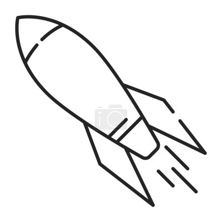 Téléchargez les illustrations : Ligne de fusée icône vecteur isolé. Concept militaire, arme puissante et destructrice. Fusée nucléaire. - en licence libre de droit