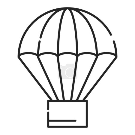 Militar paracaídas línea icono vector aislado. Símbolo de un transporte de vuelo con una caja.