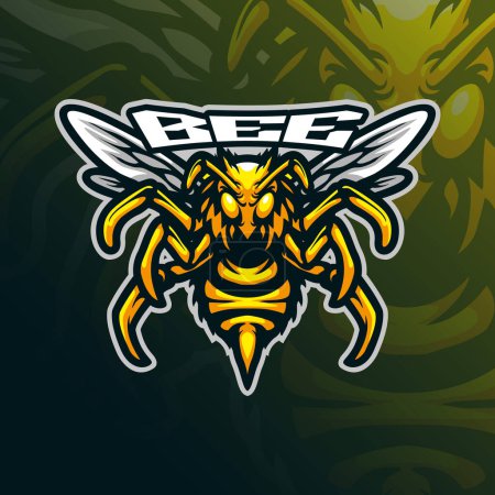 vecteur de conception de logo de mascotte d'abeille avec un style de concept d'illustration moderne pour l'impression de badge, d'emblème et de t-shirt. illustration d'abeille pour le sport et l'équipe d'esport.