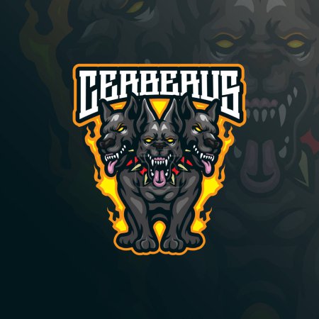 Illustration for Cerberus mascot logo design vector with modern illustration concept style for badge, emblem and t shirt printing. Angry cerberus illustration for sport and esport team. - Royalty Free Image