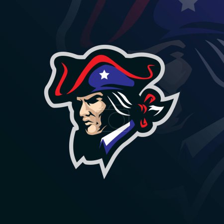 Illustration for Patriot mascot logo design vector with modern illustration concept style for badge, emblem and t shirt printing. Patriot head illustration. - Royalty Free Image