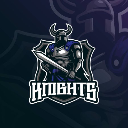Illustration for Knight mascot logo design vector with modern illustration concept style for badge, emblem and t shirt printing. Knight illustration for sport and esport team. - Royalty Free Image