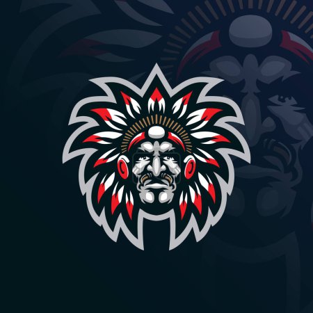 Stammesmaskottchen-Logo-Designvektor mit modernem Illustrationskonzept für Abzeichen, Emblem und T-Shirt-Druck. Stammesführer für Sport- und Esport-Team.